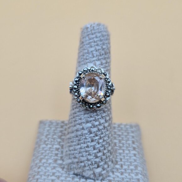 Size 7 Sterling Silver Cubic Zirconia And Marcasite Gems Ring A4601 - Picture 1 of 9